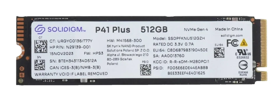 SOLIDIGM 512GB SSD N29139-001 SSDPFKNU512GZH - Image 1 of 1