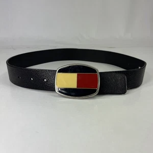 Tommy Hilfiger Cinturón Ancho Negro Cuero Genuino - Talla 30 - Imagen 1 de 8