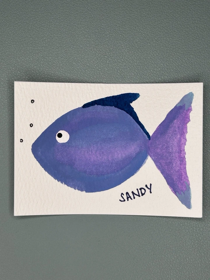 纸上水粉原创艺术签名ACEO微型鱼画Amy Lethem — 第 1/1 张图片