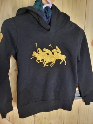 Ralph Lauren Polo Triple Pony Fleece Hoodie Pullover Black Gold YOUTH sz 8 - Image 1 of 4
