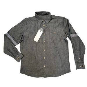 COOFANDY Camicia Uomo Nera Chambray con Bottoni Piccola Decò Braccio Bordo Casual NUOVA - Foto 1 di 18