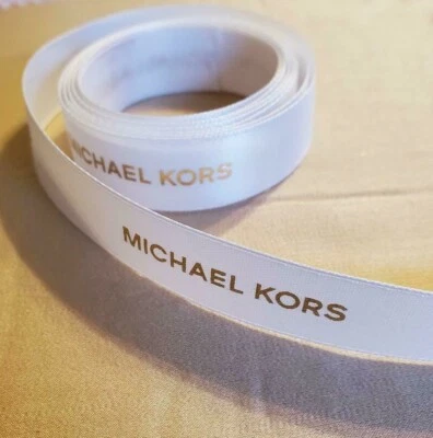 AUTHENTIC MICHAEL KORS Ribbon 3 Yards White Gold Lettering Gift Wrap Wrapping MK - Image 1 of 4