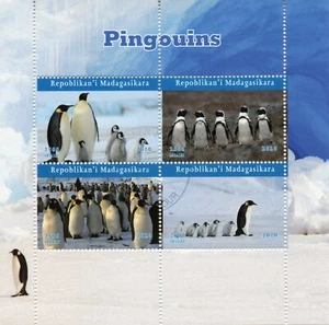 Pájaros en estampillas de Madagascar 2020 CTO pingüinos emperador pingüino 4v M/S - Imagen 1 de 1