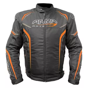 ARMR Moto Harada R Textile Waterproof Motorcycle Motorbike Jacket Black Orange - Picture 1 of 2