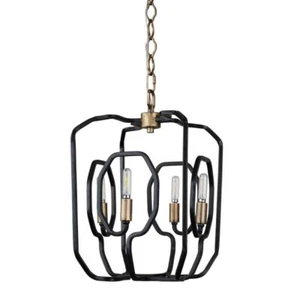 Varaluz 319P04HGCB Hexagono 4 Light 11" Wide Pendant Black/Brass - Picture 1 of 1