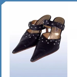 Vizi&follie Mujer Zapatos Zuecos Negro Piel Made Italy Talla 39 Talón 10 Vintage - Imagen 1 de 8
