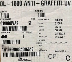 Avery Dennison 0L-1000 Anti Graffiti UV Transparent Film 36" x 50yd - Picture 1 of 2