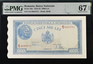 1944-45 Romania 5000 Lei P56a UNC PMG 67 - Foto 1 di 2