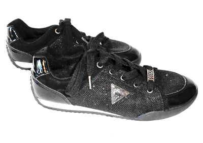 Zapatos de tenis para mujer Guess talla 7,5 negros brillantes glamurosos con cordones Foto 1 de 4