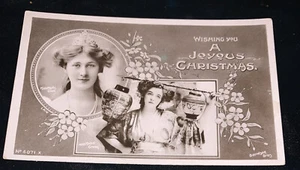 Postal de teatro de Navidad de actrices fotográficas reales c1910, verde y atrevido - Imagen 1 de 5