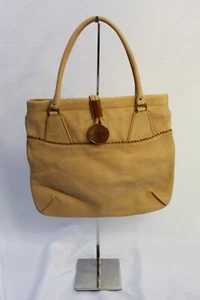 Trevero Tan Suede Shoulder Bag Double Handles Gold Tone Brown Acrylic Purse - Picture 1 of 7