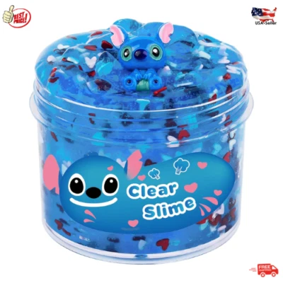 Slime de gelatina transparente azul con complementos de corazón rosa perfumados masilla suave elástica 7 oz Foto 1 de 4