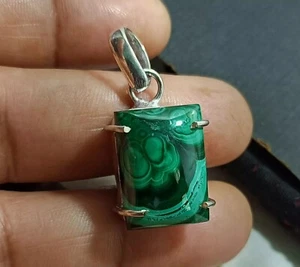 39 Ct Natural Green Malachite Emerald Pendant In Solid Silver Gems For Jewelry - Picture 1 of 9