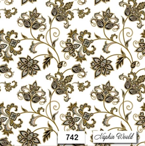 (742) DOS servilletas de papel para almuerzo decoupage arte artesanía PATRÓN DE DISEÑO DORADO NEGRO - Imagen 1 de 3