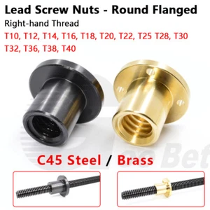 Lead Screw Steel / Brass Round Flanged Nut Trapezoidal Thread T10-T40 Right-hand - Picture 1 of 15
