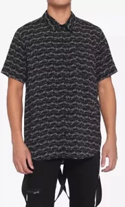 Hot topic Barbed Wire Woven Button Up Shirt Men’s XL Black Gothic Grunge - Picture 1 of 6