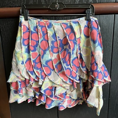 Falda para mujer Diane Von Furstenberg 10 estampado colorido 100 % seda volantes acampanada Foto 1 de 4