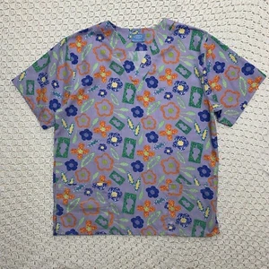 Scrubs Medical Uniform Top Womens 3XL Floral Short Sleeve V Neck Nurse Multicolr - Picture 1 of 8