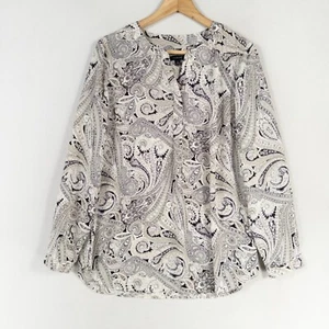 Blusa Top Talbots Talla Mediana Gris Paisley Popover Manga Larga Negocios Informal - Imagen 1 de 8