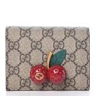 NWT GUCCI 476050 Gg Supreme Card Case with Crystal Cherries Wallet in gg supreme