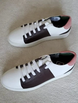 Zapatillas Pal Zileri UK7 Blancas con Cuero Grano Marrón y Borde Gamuza Rosa Foto 1 de 4