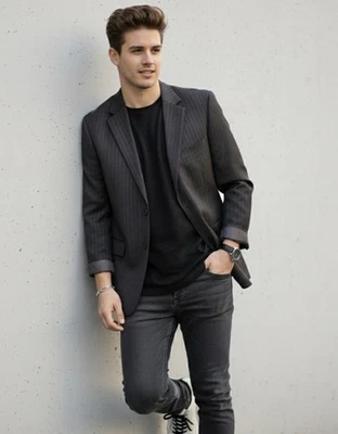 Blazer deportivo a rayas John W Nordstrom 44S negro de lana Trabaldo Togna para hombre Foto 1 de 4