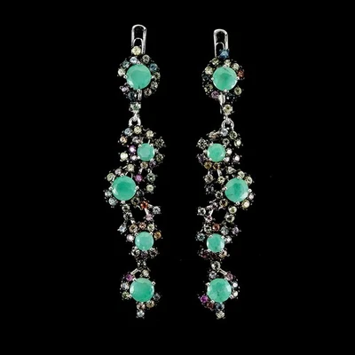 925 Sterling Silver Earrings Round Emerald 4mm Sapphire Natural Gemstone Jewelry - Image 1 of 4