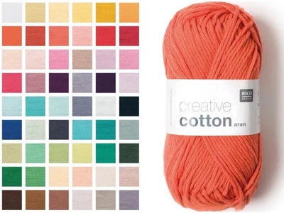 RICO CREATIVE COTTON ARAN Wolle 100% Baumwolle Stricken Häkeln (50g Farbauswahl) - Bild 1 von 4