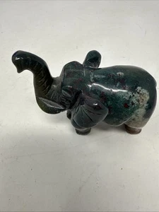 African Elephant - Hand Carved Dark Brown Green Verdite Stone Sculpture 3" X 2" - Picture 1 of 8