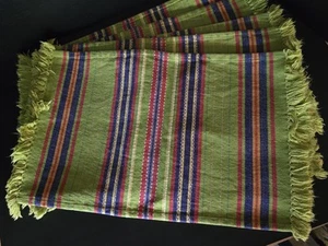 Stripe Fringe 5 pc Placemats Salsa Fiesta Lime Blue Cotton 12x21" No Stains - Picture 1 of 5