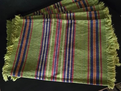 Stripe Fringe 5 pc Placemats Salsa Fiesta Lime Blue Cotton 12x21" No Stains - Image 1 of 4