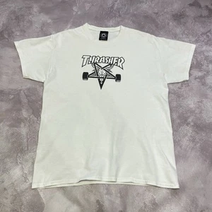 Vintage Thrasher 666 Logo Skateboarding Magazine T-Shirt Size L White - Picture 1 of 7