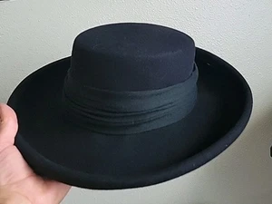 Vintage Women’s 100% Wool Hat Black Doeskin Felt Bollman & Co Made In USA - Picture 1 of 6