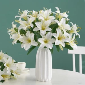 7 Heads Artificial Lily Flower Silk Fake Bridal Flower for Living Room Office - Picture 1 of 14