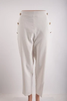 Pantalón Zara Mujer Tobillo Talla M Blanco Dorado Botones Laterales 9929/020 Nuevo Con Etiquetas Foto 1 de 4