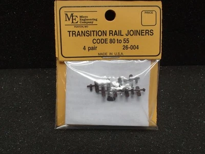 MICRO ENGINEERING #26-004 TRANSITION RAIL JOINER CODE 80 TO 55 / 4 PAIR - Image 1 of 4