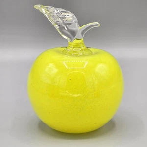 Handcrafted Paperweight Yellow Green Apple Studio Art Glass Cottage Home Decor - Picture 1 of 6