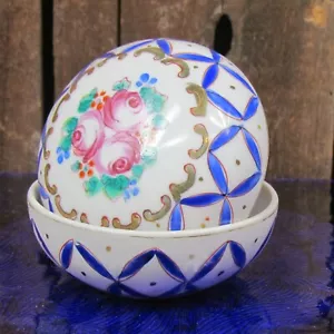 Porta caramelle blu con coperchio rotondo rosa centrale vanità spilla portagioie Giappone - Foto 1 di 8