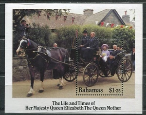 BAHAMAS 1985, QUEEN MOTHER 85TH ANNIVERSARY, HORSE CARRIAGE, Scott 584 S/S, MNH - Picture 1 of 1