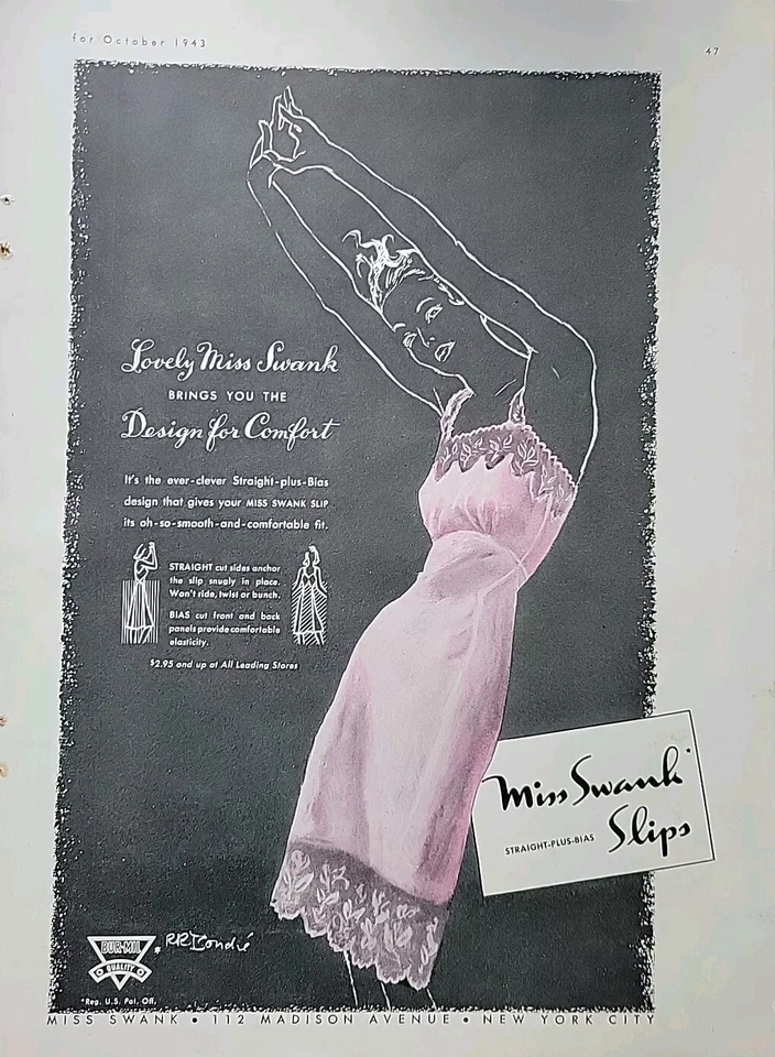 1943 Mujer Rosa Miss Swank Encaje Slip Vintage Lencería Moda Anuncio Foto 1 de 1