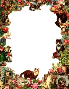 Gráficos victorianos de galería de papelería de jardín y gatos con flores - solo 8 hojas - Imagen 1 de 2