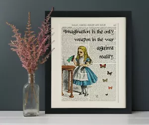 Vintage Book Page Art Print, ALICE IN WONDERLAND, Dictionary Wall Art Picture - Picture 1 of 1