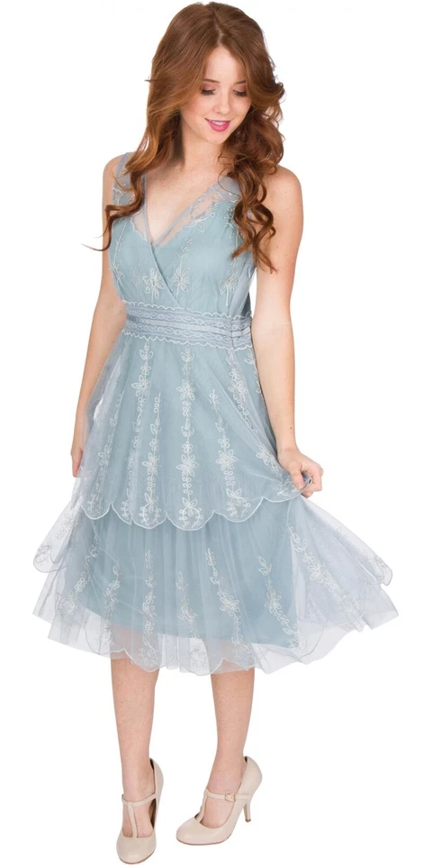 Nataya Blue Vintage look Gatsby Dress S Layered Lace Gianna AL-235 Sunrise NWT - Image 1 of 4