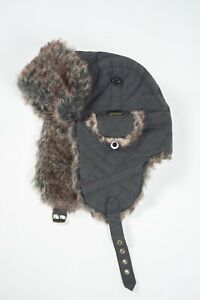 Barbour Wax Fur Trapper Black Winter Hat Size S
