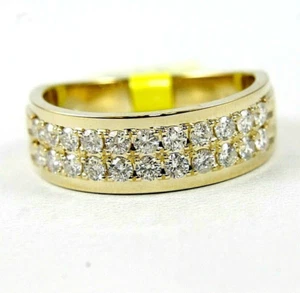 Natural Round Diamond 2 Row Men's Ring Band 14k Yellow Gold 1.10Ct - Picture 1 of 7