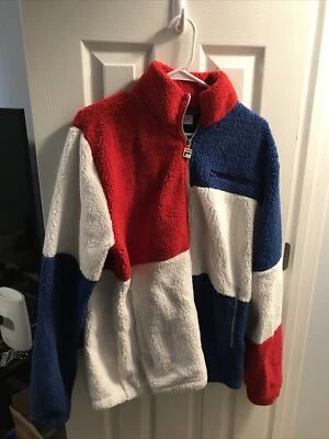 Fila Sherpa Full Zip Sweatshirt Jacket Red White Blue Colorblock Men's Medium  - Image 1 of 4