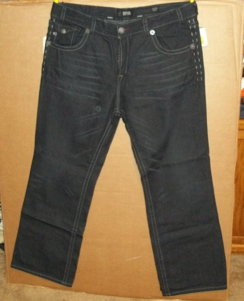 NOVO JEANS MEK TAMANHO 42 x 34 Novo com etiquetas denim Genebra boot cut preto botão mosca - Imagem 1 de 3