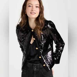 Giacca Nili Lotan Katherine nera paillettes bottoni oro taglia 10 media - Foto 1 di 12
