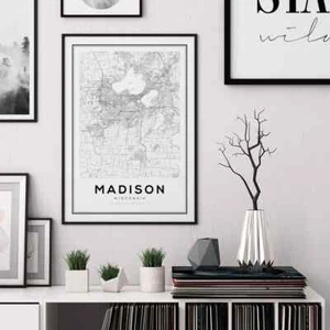 Madison Map Print Madison Wisconsin US, Map Print Art poster Choose your Size. - Picture 1 of 3
