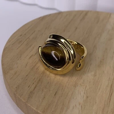 Kopen Australia | Gold Plated Tigers Eye Statement Ring Size M 6 1/4 Maximalist - image 1 of 4